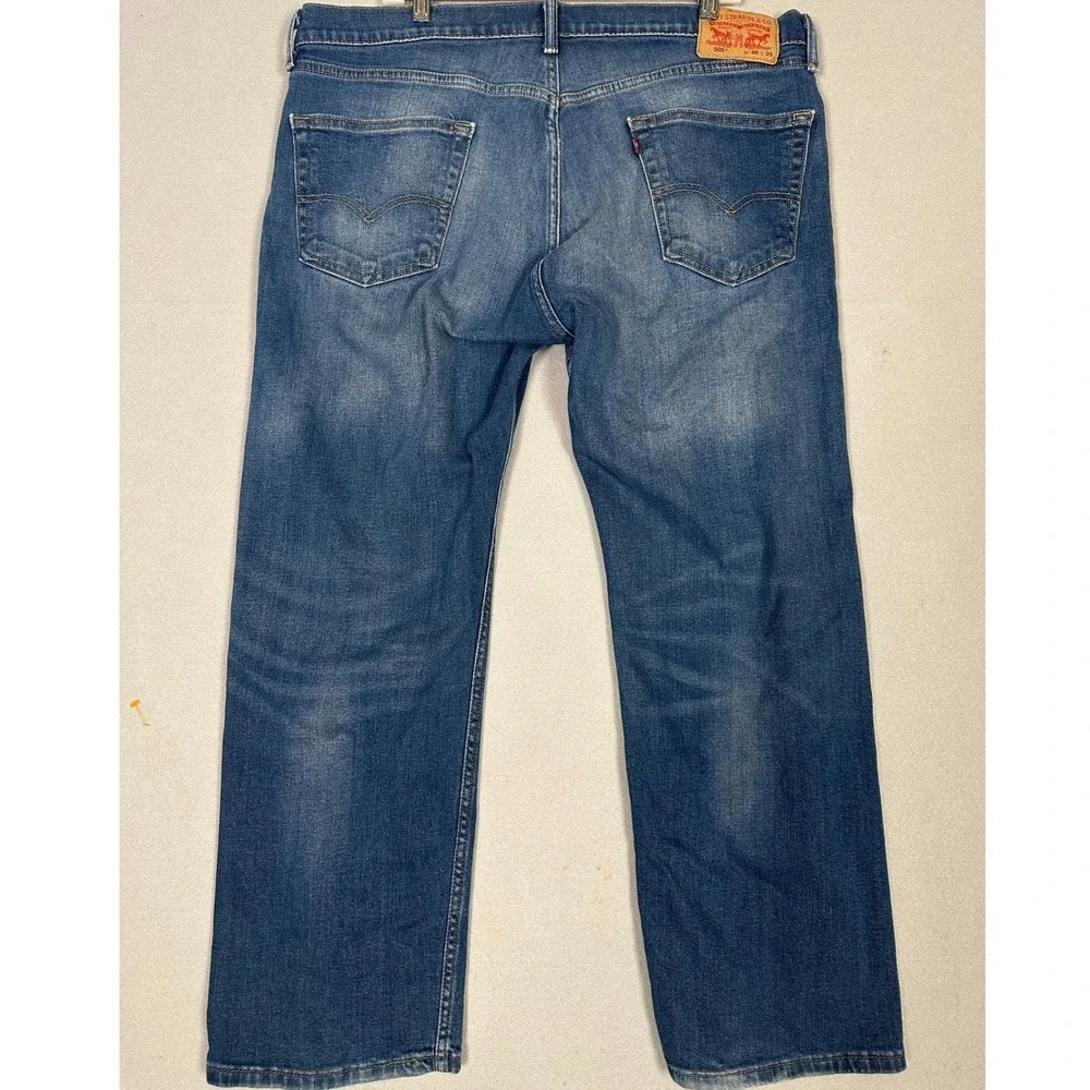 Levis 505 Jeans Men 36X29 Blue Regular Fit Straight Leg Stretch Denim Distressed